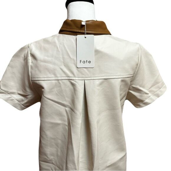 NWT Fate Cream and Brown Mini Shirt Dress | Size Small - Picture 5 of 9